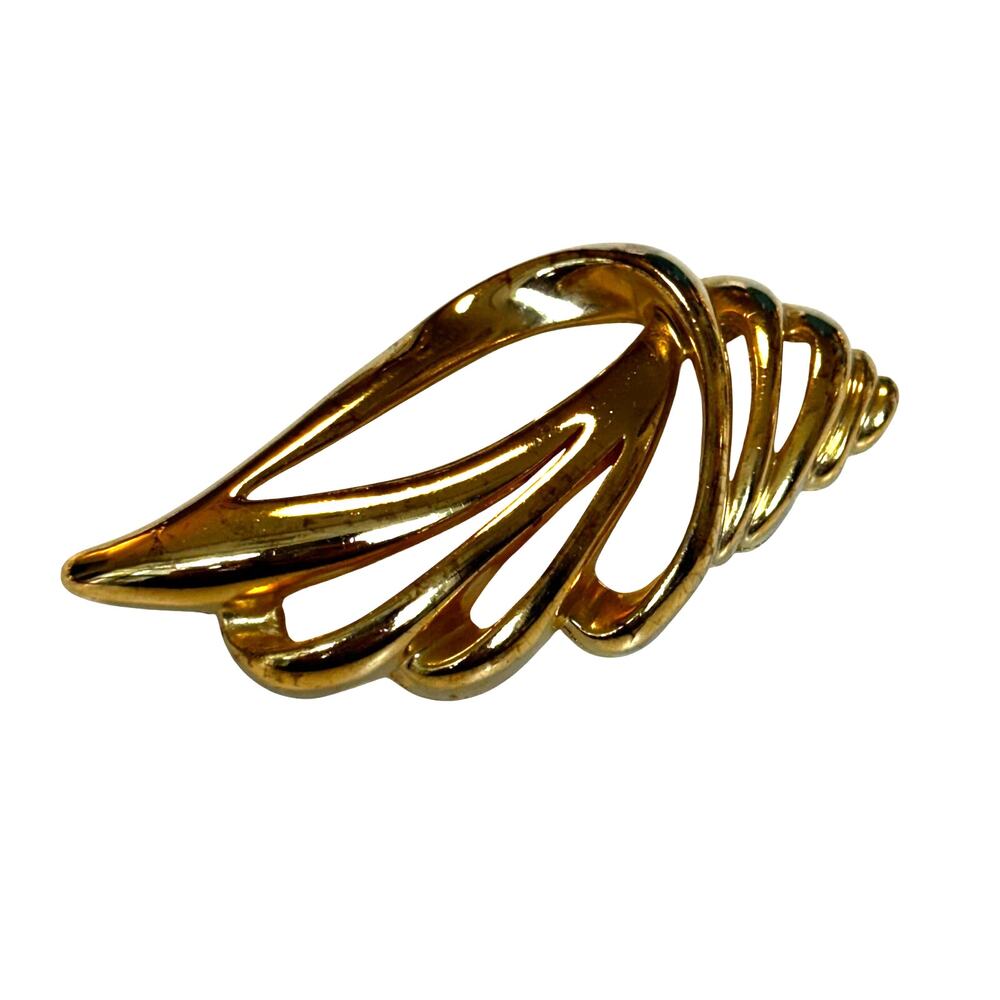 Vintage Pasterelli? USA gold brooch pin sea shell dimensional fashion jewelry